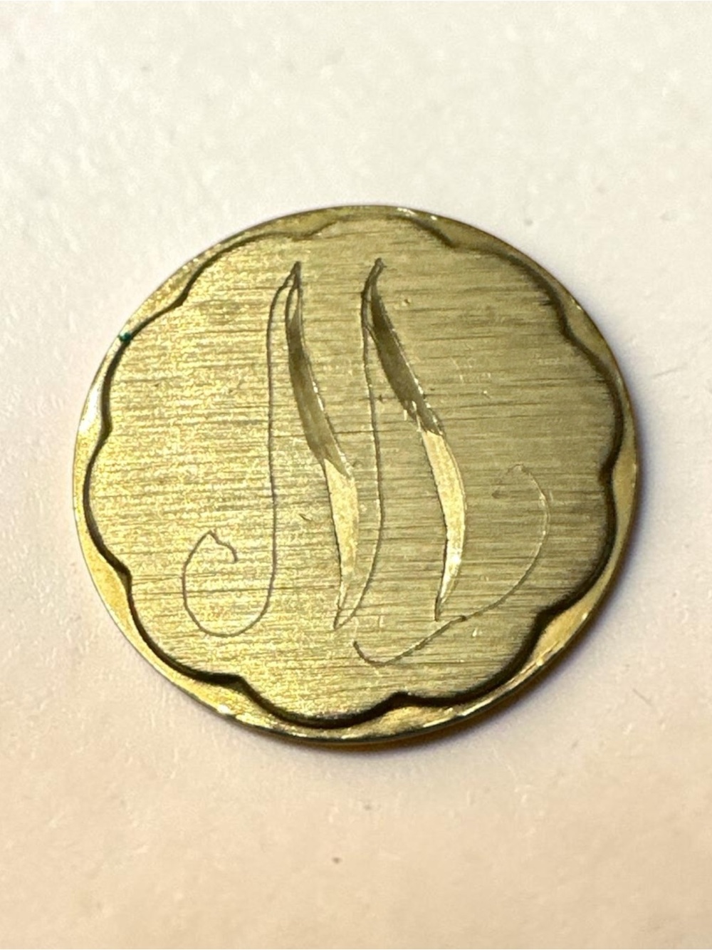 Engraved Round Brass letter M- Gold Tone